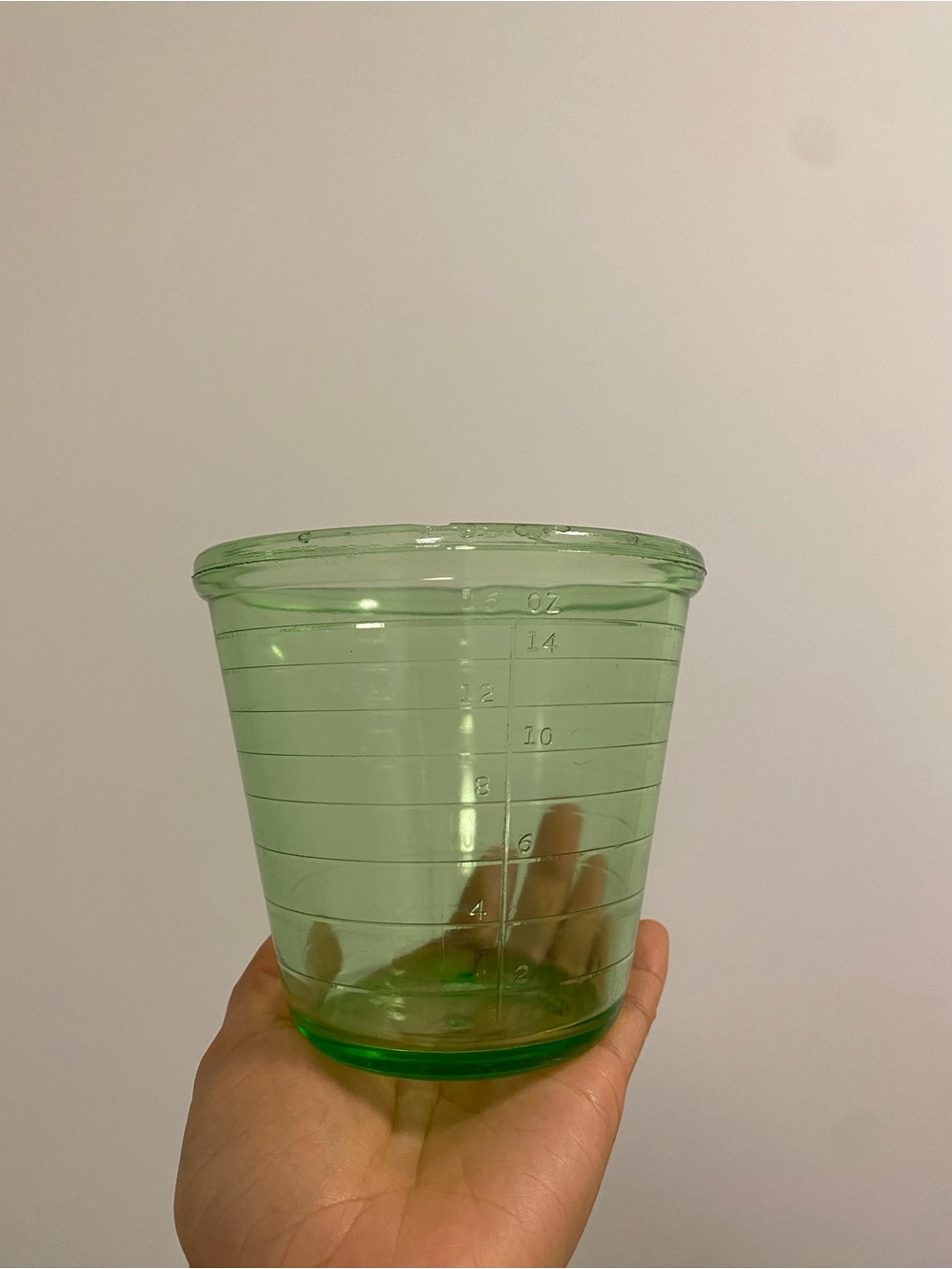 SOLD - SOLD Vintage Green Uranium Glass Measuring Cup Kitchen Decor Glows